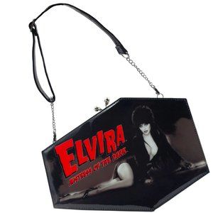 Elvira Skull Kiss Lock Deluxe Coffin Black Vinyl Shoulder or Clutch Purse NWT